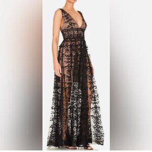 Bronx and Banco Megan Maxi Dress In Black Lace Tulle - NWT